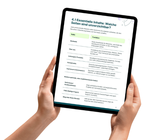 Ausschnitt aus dem Whitepaper auf einem Tablet: Essentielle Inhalte: Welche Seiten sind unverzichtbar?